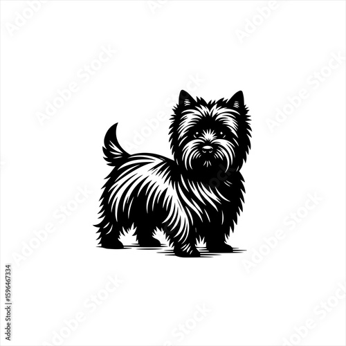 Adorable Black Yorkshire Terrier Dog Silhouette.