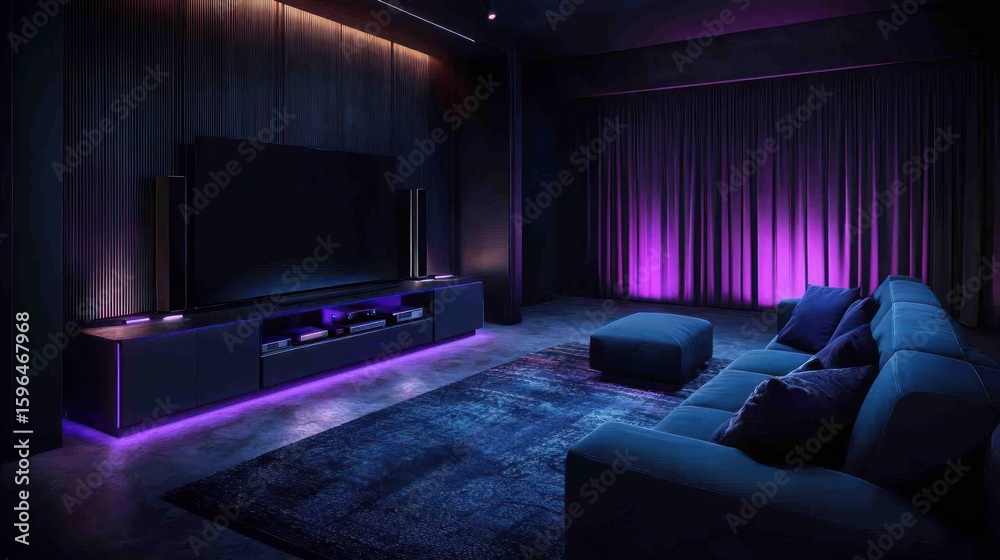 custom made wallpaper toronto digitalModern home theater room with purple lighting