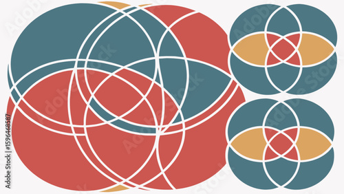 Abstract overlapping circles design with geometric shapes and modern art elements for creative projects