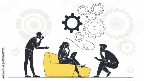 Teamwork collaboration brainstorming meeting creative process problem solving innovation strategy gears concept