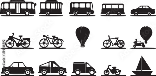 Transport and Camping Icon Collection in Vector Style