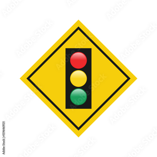 Traffic Light Ahead Warning Sign vector illustration on transparent background.