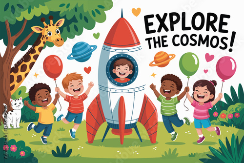 Vector of global kids making mural for diversity theme

