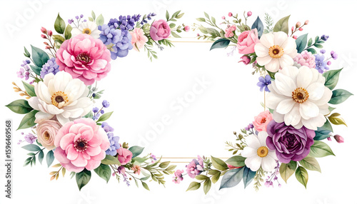 Hand-painted flower border in soft watercolor style.