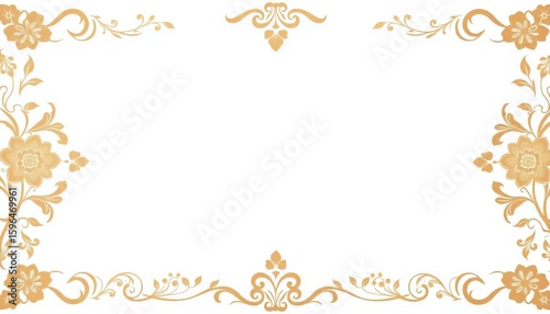 Subtle beige vintage floral damask seamless border on white background, white, design