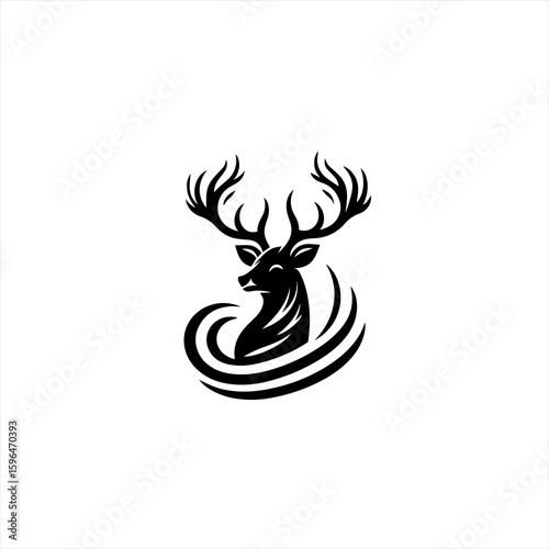 Majestic Stag Head Silhouette with Flowing Antlers.