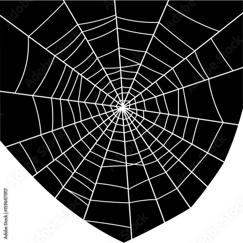 White spider web Vector illustration centered on a solid black background. Ideal for Halloween themes, spooky decorations, horror graphics, or nature-related designs with a dark tone.