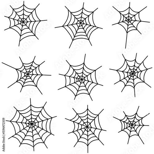 Set of Spider Web Vector Silhouettes on White Background