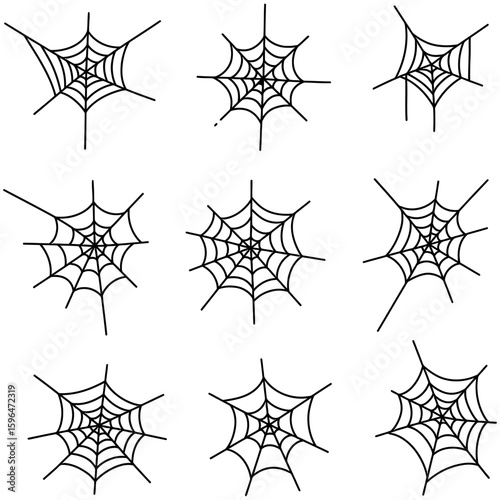 Set of Spider Web Vector Silhouettes on White Background