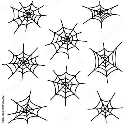 Set of Spider Web Vector Silhouettes on White Background