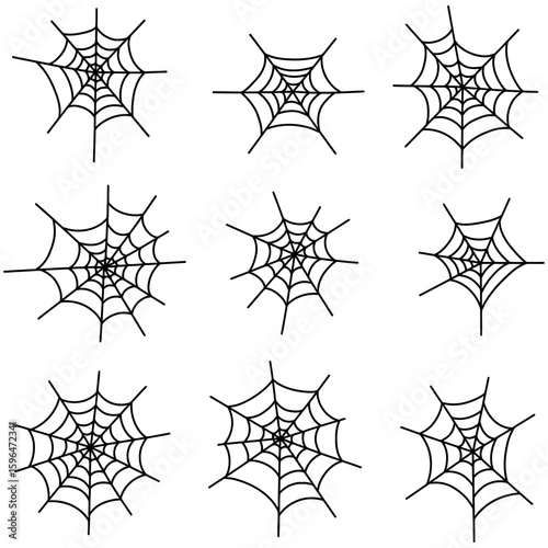 Set of Spider Web Vector Silhouettes on White Background