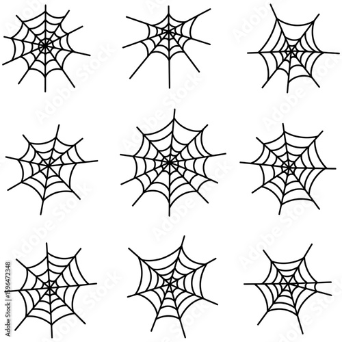 Set of Spider Web Vector Silhouettes on White Background
