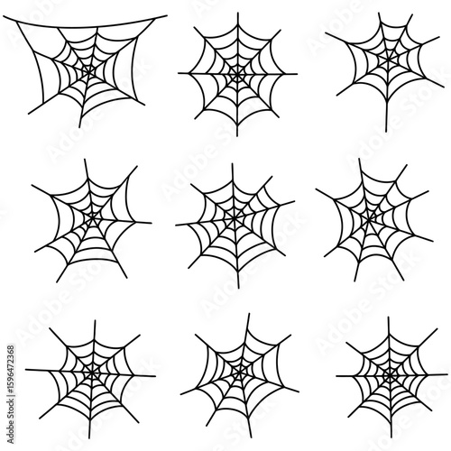 Set of Spider Web Vector Silhouettes on White Background
