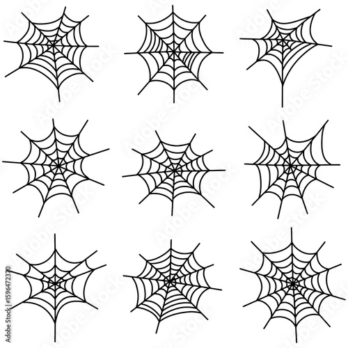 Set of Spider Web Vector Silhouettes on White Background