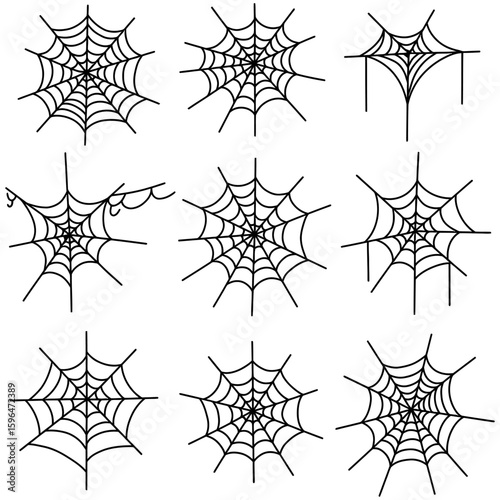 Set of Spider Web Vector Silhouettes on White Background