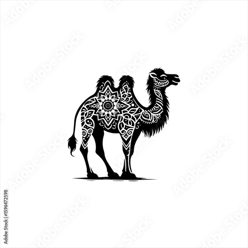 Ornate Camel Silhouette with Intricate Mandala Patterns.