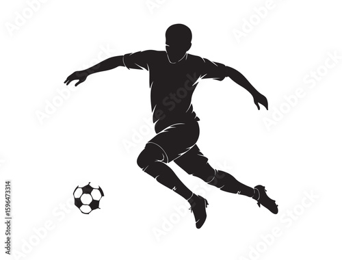  Flat black vector icon of a soccer player passing the ball sideways in full motion