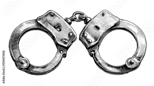 Hand-drawn illustration of a pair of metal handcuffs.