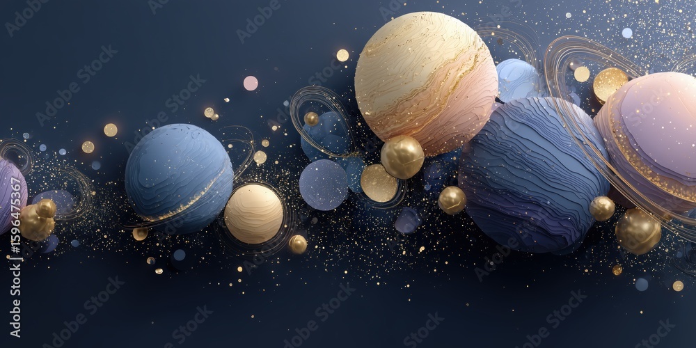 Naklejka premium Minimalist Arrangement of Glowing Stylized Planets for Fantasy and Science Illustration