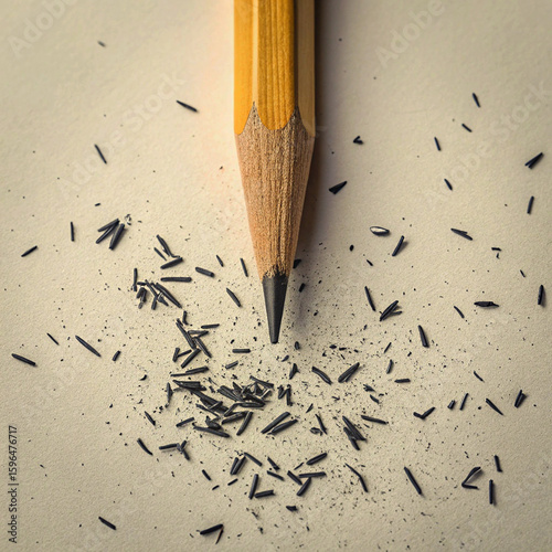Close-Up of Sharpened Wooden Pencil with Graphite Shavings on Paper