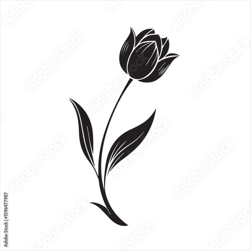 tulip flower silhouette vector minimalist black