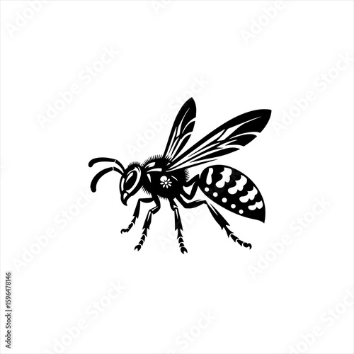 Stylized Black Wasp Insect Silhouette.