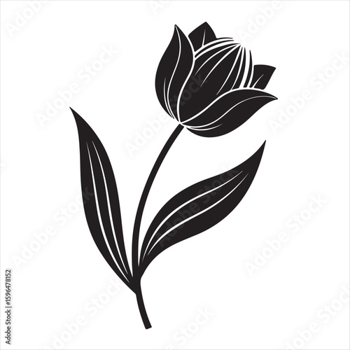 tulip flower silhouette vector minimalist black