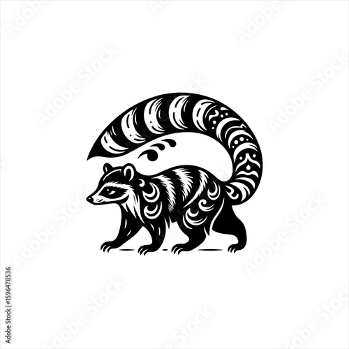 Stylized Raccoon with Ornate Tail.
