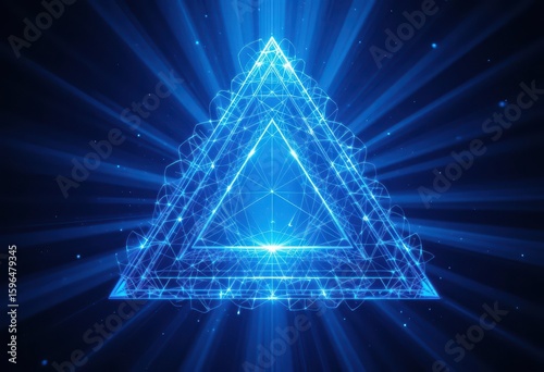 Illuminated Geometric Triangle: A luminous, radiant triangle takes center stage against a dark background, creating an atmosphere of sophistication.