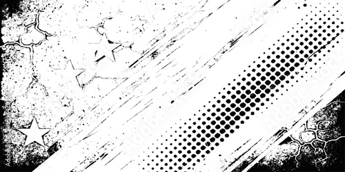 Black and white abstract background with cracks, dots, and diagonal lines adding a grunge style look.