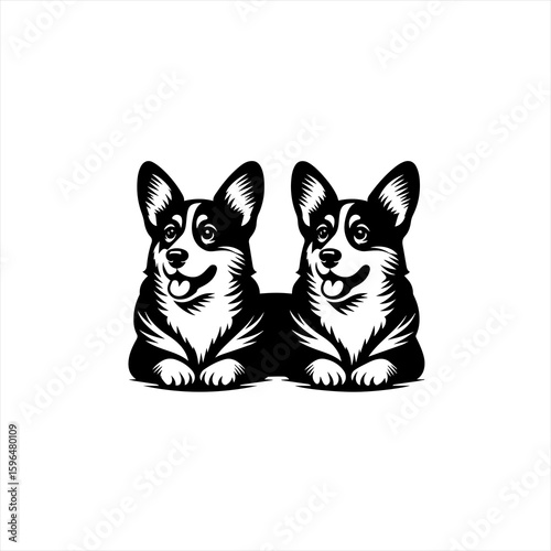 Two Adorable Corgi Dogs Sitting Together.