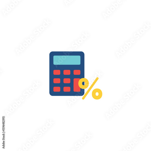 Financial calculator tool and yellow percentage symbol icon representing business profit and economic analysis.