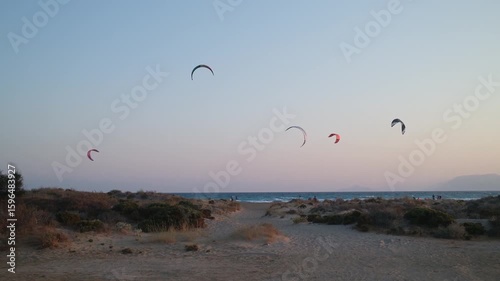 Kiteboarding at Dusk on the Mediterranean Coast of Turkey
