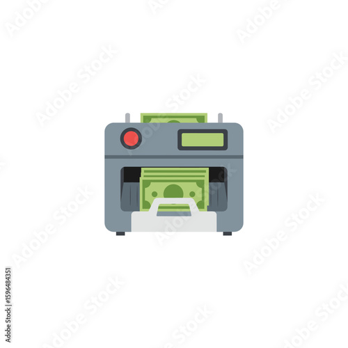 Modern automated money counting machine efficiently processes green banknotes, demonstrating financial accuracy and secure cash handling.