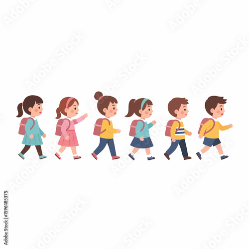 Happy Young Students Walking to School Illustration