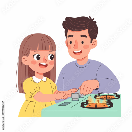 Parent Teaching Child Gas Stove Safety