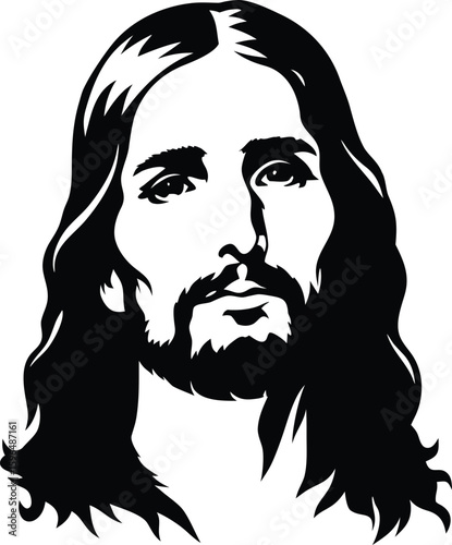 Detailed Black and White Artistic Portrait of Jesus christ Representation in Silhouette Style