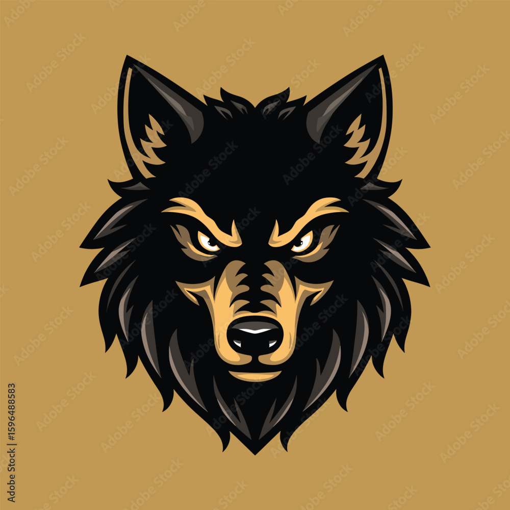 Fototapeta premium Brown background wolf head with sharp eyes and thick fur