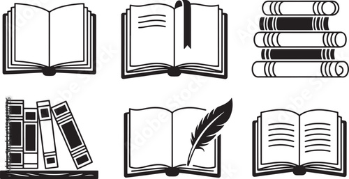 Timeless Book Icons Collection Open and Stacked Books for Education and Literary Designs