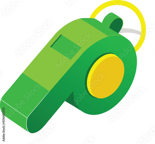Whistle Icon, A green sports whistle icon, minimal vector illustration on transparent background.