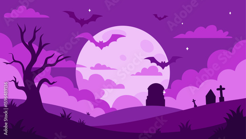 spooky halloween landscape  full moon in the sky