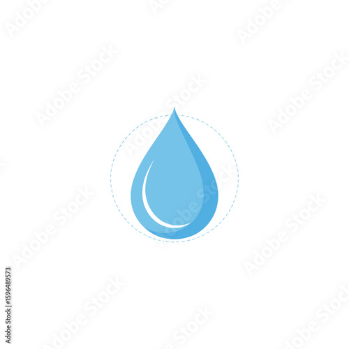 A single clear blue water droplet on a white background