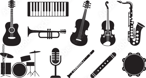 Musical Instruments Silhouette Collection Diverse Range of Instruments for Musicians and Music Lovers