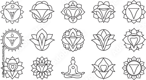 Chakra Symbols Collection Spiritual Energy Centers for Meditation and Wellness Yoga Practice Isolated Vector