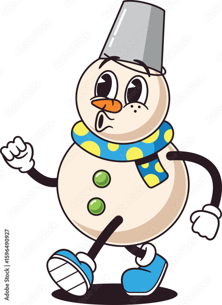 Fototapeta premium Carefree Christmas snowman retro character