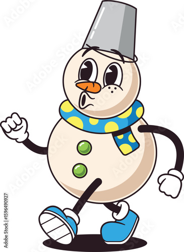 Carefree Christmas snowman retro character