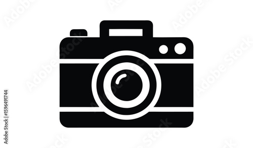 Simple black and white icon of a vintage camera
