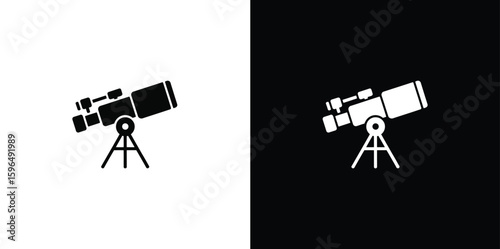 Telescope icon on black and white backgrounds