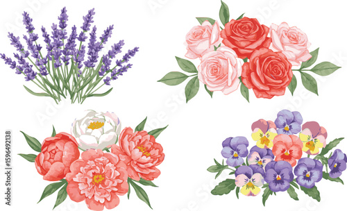 Wallpaper Mural Set of watercolor flowers isolated on white background. Hand-drawn in watercolor set  illustration. Torontodigital.ca