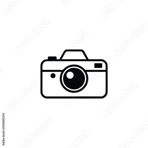 Simple line art icon of a vintage camera